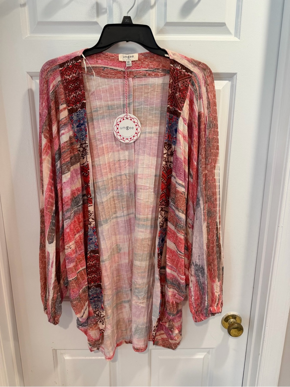 NWT Umgee Boutique Boho Multi-Stripe Open Cardigan Sweater Sz M / L